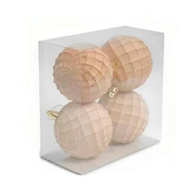 Imagem de Bola de Natal Decorada - Xadrez Nude e Dourado - 10cm - 4 unidades - C
