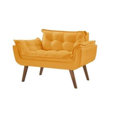 Imagem de Poltrona Namoradeira Opalla Amarela em Fibra Sued Pés palito - Central