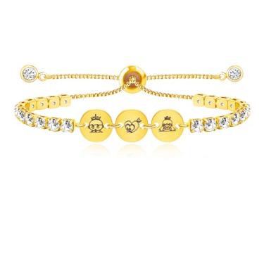 Imagem de Mayfaith Pulseira de tênis de zircônia cintilante, confortável, ajustável, fecho bolo, estrela, sol/melhores amigos para sempre, joias de amizade para mulheres SA5161-SA5163, Adjustable, Latão,