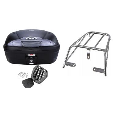 Imagem de Kit Baú Moto 45L Givi E450nt + Bagageiro Cromado Ybr 125 2000 2001 2002 2003 2004 2005 2006 2007 2008