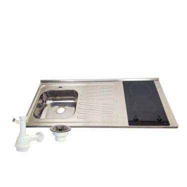 Imagem de Pia Fogão Elétrico 2 bocas Fabrinox 120x55cm, cuba esquerda, furo para