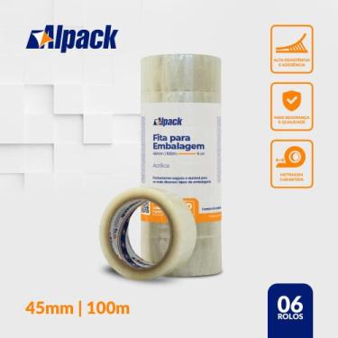 Imagem de Kit com 6 Fitas Acrílicas Transparente 45mm x 100m Tipo Durex - Alpack