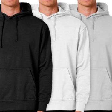 Imagem de Kit 3 Blusas Moletom Masculino Canguru Com Capuz  Liso Sem Estampa Liso-Masculino