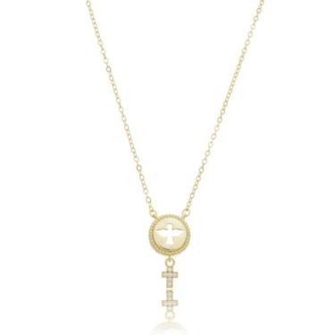 Imagem de Colar Feminino Banho de Ouro 18k Pingente Cruz Religioso Paz - Enzara 