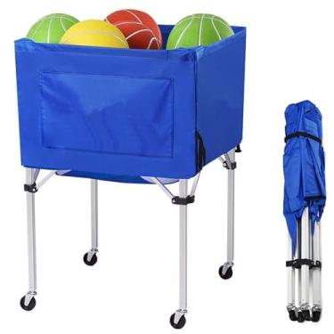 Imagem de Coolcapis Carrinho de bola de vôlei com rodas carrinho de vôlei portátil carrinho de armazenamento de cesta 94 x 66 cm x 66 cm garagem organizador de equipamentos esportivos vôlei basquete brinquedo