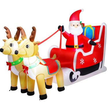 Imagem de AsterOutdoor 20 cm de comprimento Natal inflável Papai Noel grande jardim ao ar livre, 20 cm, sono com duas renas iluminadas para decoração de férias, soprador de ar rápido