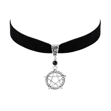 Imagem de Sacina Colar gargantilha de pentagrama gótico, pingente de pentagrama de liga de zinco, joia gótica para mulheres, presente de Natal para mulheres