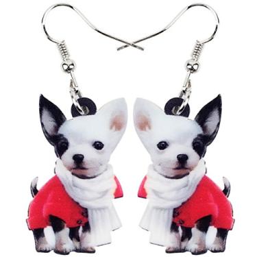 Imagem de Brincos de acrílico Bonsny, pingente de chihuahua, para cães, joias para mulheres, meninas, crianças, presente Vermelho
