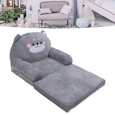 Imagem de Cadeira Infantil Dobrável Estilo Cachorro Cinza Com Alça Larga e Macia para Leitura e Sono Relaxante Com 2 Orelhas (2º nível)