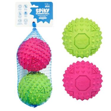 Imagem de Best Pet Supplies Brinquedo de bola de borracha estridente, brinquedos ideais para cães mastigadores, cães pequenos, médios e grandes, e 2 para amantes de busca, pacote com 2 (fúcsia, verde), grande