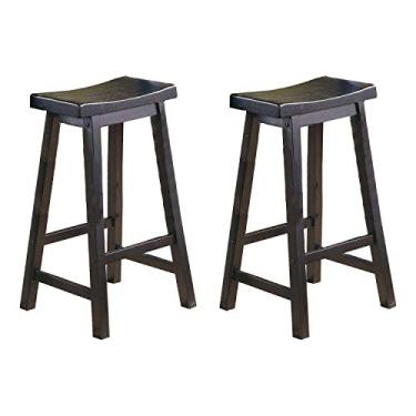 Imagem de Lexicon Banquetas de bar de madeira com sela Victoria (conjunto de 2), 72 cm SH, areia preta