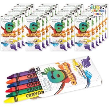 Imagem de ArtCreativity Conjunto de giz de cera a granel - 600 gizes de cera no total - 100 pacotes de 6 - Cores infantis: vermelho, laranja, amarelo, verde, azul, roxo - lembrancinhas de sala de aula e festa