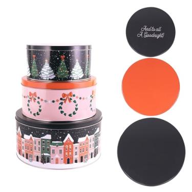 Imagem de STEEL MILL AND CO. Recipientes de lata de aço e co com tampas, latas de biscoitos de Natal com 3 pacotes, latas de biscoitos festivos para presentear e feriados, grande médio pequeno, era na