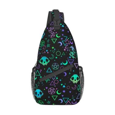 Imagem de VOOHDDY Bolsa tiracolo para mulheres, homens, viagens, caminhadas, mochila tiracolo para o peito, casual, mochila esportiva, Caveira mágica gótica, One Size, Casual