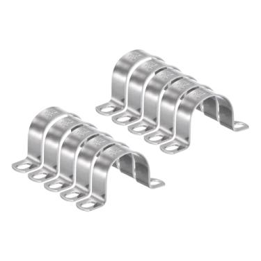 Imagem de HARFINGTON 10 braçadeiras de conduíte de 42 mm de 1 5/20.3 cm, braçadeira de tubo M42 U, correia rígida de aço inoxidável, suporte em forma de U com dois furos para cabo de fio de mangueira de tubo,