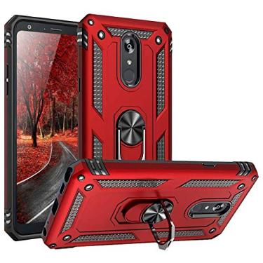 Imagem de TJS Capa de telefone para LG Stylo 5/Stylo 5 Plus/Stylo 5V/Stylo 5X, com [cobertura total de vidro temperado protetor de tela][resistente a impacto][Defender] [anel de metal][suporte magnético] resistente, Vermelho