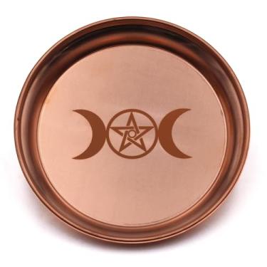 Imagem de Amitofo Tigela de oferta de cobre, prato de ritual, ótimo para altar, bruxas, queimador de incenso, tigela de manchas, prato de ofertas, bandejas de velas, coletor de cinzas, prato de joias (lua
