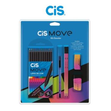 Imagem de Kit Escolar Cis Move Lapis de Cor 12 Cores 1 Caneta 2 lápis Preto + Bo