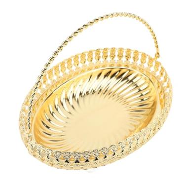 Imagem de Bandeja de Frutas Redonda Com Alça, Caixa retrô Redonda de Frutas Secas Em Liga de Cor Dourada para Festas, Feita de Excelente Material de Liga, Com Designs Esculpidos