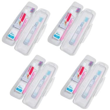 Imagem de kit 4 estojos porta escova e pasta de dente infantil portatil de plast