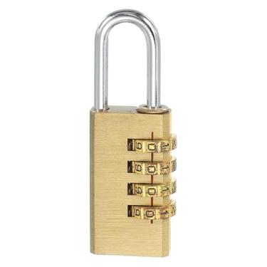 Imagem de PATIKIL Cadeado de combinação de latão 8,4 cm, cadeado de combinação redefinível de 4 dígitos à prova d'água para armário de academia, caixa de ferramentas, bagagem, ouro