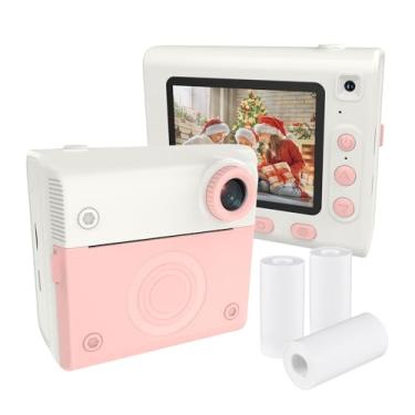 Imagem de Câmera de impressão instantânea infantil Câmera digital para crianças Câmera de vídeo digital 1080P Lente dupla Tela IPS de 2,8 polegadas Bateria embutida Molduras para fotos com 3 rolos de papel de