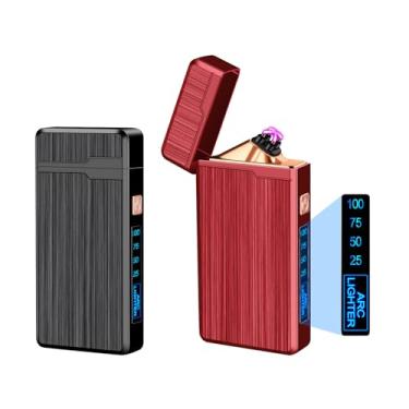 Imagem de ULMCULM Isqueiro Elétrico de 2 Pacotes, Isqueiro Recarregável Usb, Isqueiro de Arco Duplo de Plasma, Isqueiro Sem Chama À Prova de Vento, Isqueiro de Metal de Bolso com Indicação de Bateria Led para A