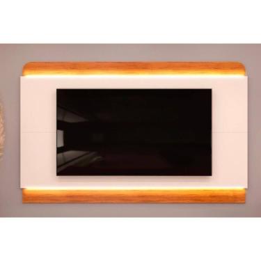 Imagem de Rack Bancada C/ Painel P/ Tv Até 75 Polegadas Nadine Led 219x136cm Off White/freijó - Dj Móveis