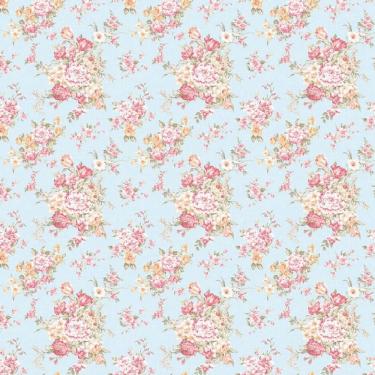 Imagem de Papel De Parede Rosas Com Azul Floral Adesivo Sala Quarto