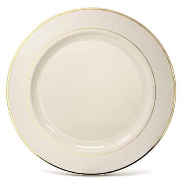 Imagem de "Ocasiões" Pacote de carregadores de 40 peças, festa de casamento, 30 cm, pratos de carregador de plástico descartáveis/carregadores (borda marfim e dourada)
