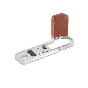 Imagem de SZZCNOX Cabo de madeira maciça para câmera em forma de L, placa de base de montagem para câmera, nogueira + alça de madeira de alumínio, acessórios de câmera para FUJIFILM X-100VI (prata)