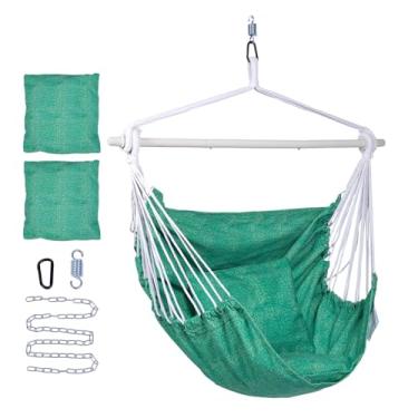 Imagem de Backyard Expressions cadeira de rede pendurada com corda giratória, 2 travesseiros, barra de aço antiderrapante