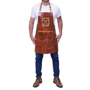 Imagem de Avental em Couro Legítimo Churrasqueiro - Island Shark, caramelo