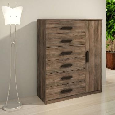 Imagem de Cômoda Sapateira Multiuso Reforçada 1 Porta 6 Gavetas Rústico