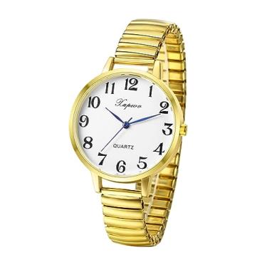 Imagem de Ibohevo Relógio de pulso com mostrador grande: pulseira floral feminina, número grande, fácil leitor, mostrador com movimento de quartzo, relógio de pulso analógico de liga, Dourado, Adult, Tendência