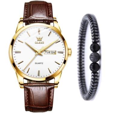 Imagem de Kit Relógio Social Olevs Gold Masculino Luxo E Pulseira Hematita