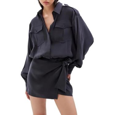 Imagem de Ronny Kobo Vestido feminino de manga comprida mini algodão Andes, Azul marino, G