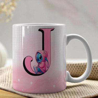 Imagem de Caneca De Porcelana Stitch Letras A-z 325ml Rosa J