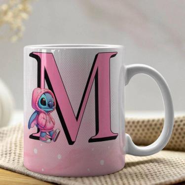 Imagem de Caneca De Porcelana Stitch Letras A-z 325ml Rosa M