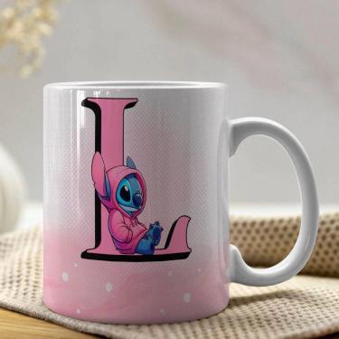 Imagem de Caneca De Porcelana Stitch Letras A-z 325ml Rosa L