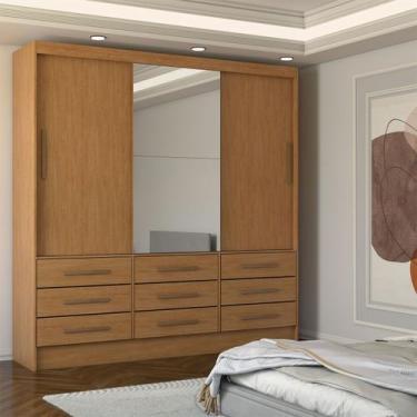 Imagem de Guarda-Roupa Casal Taylor Plus 3 Portas 9 Gavetas com Espelho Cinamomo