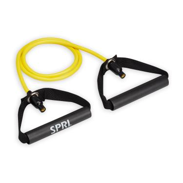 Imagem de SPRI Bandas de resistência com alças – Faixas de tubo de resistência para exercício físico – Exercício braços, peito, costas, ombros – amarelo, muito leve