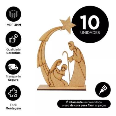 Imagem de Presépio Kit 10 MDF Decorativo Centro de Mesa Cru - Deliquadros
