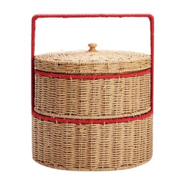 Imagem de YWJLQH Cesto de trabalho à mão com alça de armazenamento Bin cesta de pão colhendo cesto de cesto de papel cesta de corda para casamento ao ar livre do, Dupla Camada