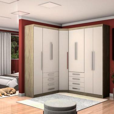 Imagem de Guarda Roupa Casal de Canto 8 Portas e 8 Gavetas Avelã Rústico com Are