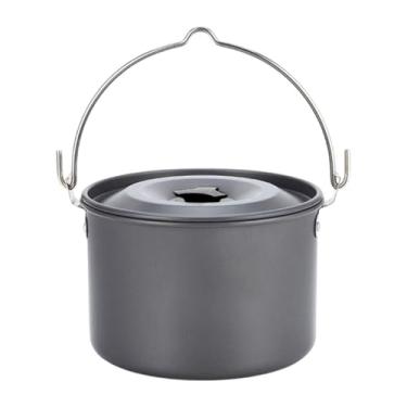Imagem de rockible Panela de acampamento ao ar livre panela pendurada água portátil e fervendo 4l Firewood Booking Pot com alça de tampa para churrasqueiras de, Preto