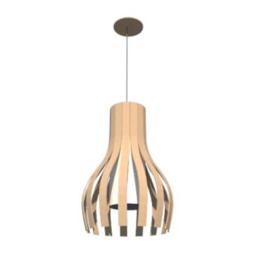 Imagem de Lustre Pendente Ripado 34cm 1xE27 Em Madeira - FOXLustres, Mocassim