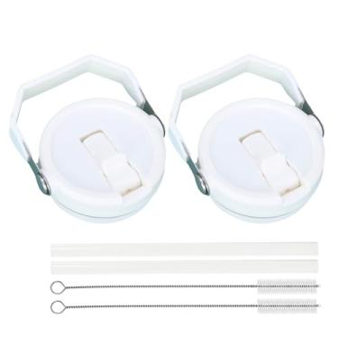 Imagem de Pacote com 2 tampas de canudo flip para Stanley 1,134 g Tampa de substituição de copo reutilizável à prova de vazamento com alça e canudo (branco)