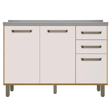 Imagem de Balcão Para Pia Criare 120 Cm 3 Portas Freijó Off White Poliman