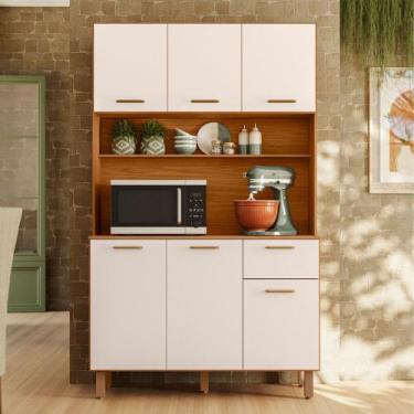 Imagem de Kit Cozinha 06 Portas 01 Gaveta New Livia Poliman Móveis, Freijo/Off